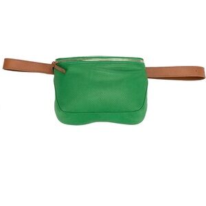Clare V. Green Perforated Leather Belt Bag / Fanny Pack w Tan Strap